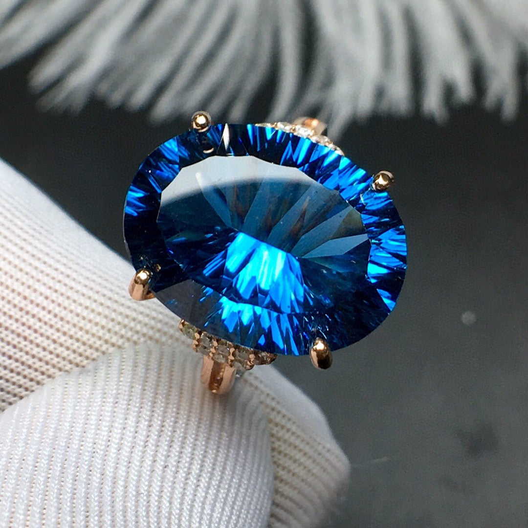 Blue Topaz Ring S925 Silver Inlaid