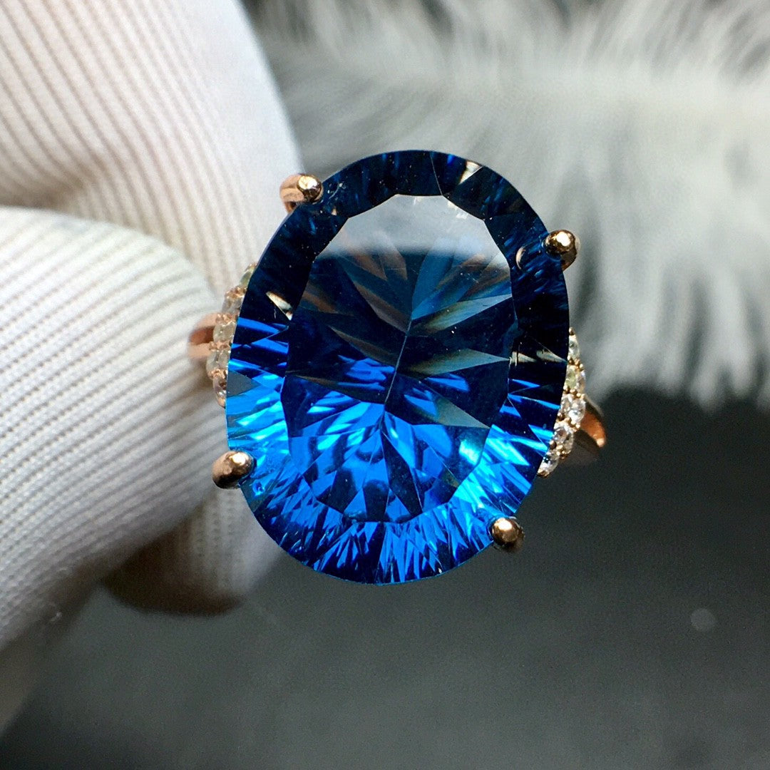 Blue Topaz Ring S925 Silver Inlaid