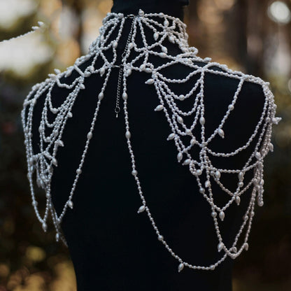 Elegant Beaded Shawl With Pearls Accessories