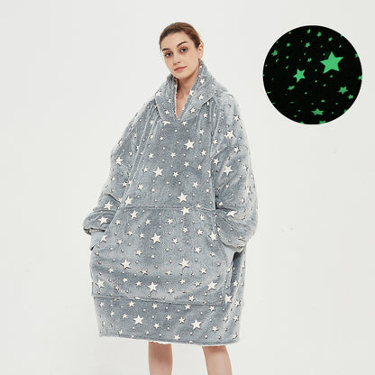 Glow In The Dark Stars Hoodie Blanket Oversized Sweatshirt Hooded Blankets Warm Luminous Throw Blanket For Beds Christmas Gift