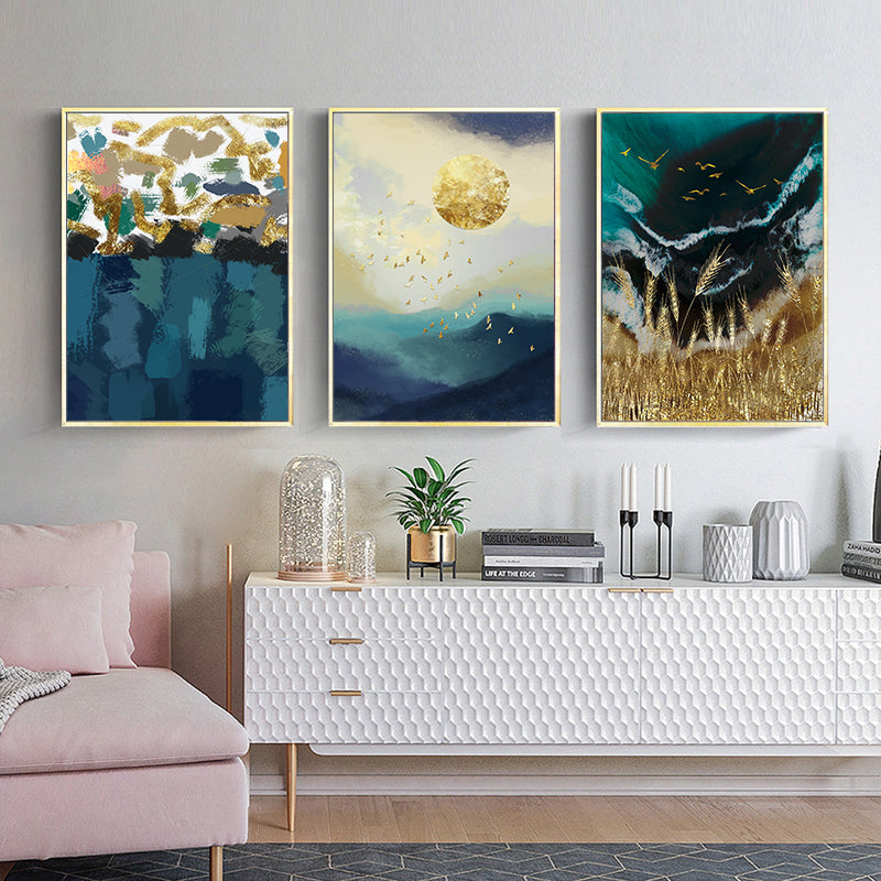 Wheat Field Sun Wave Abstract Poster Landscape Wall Canvas