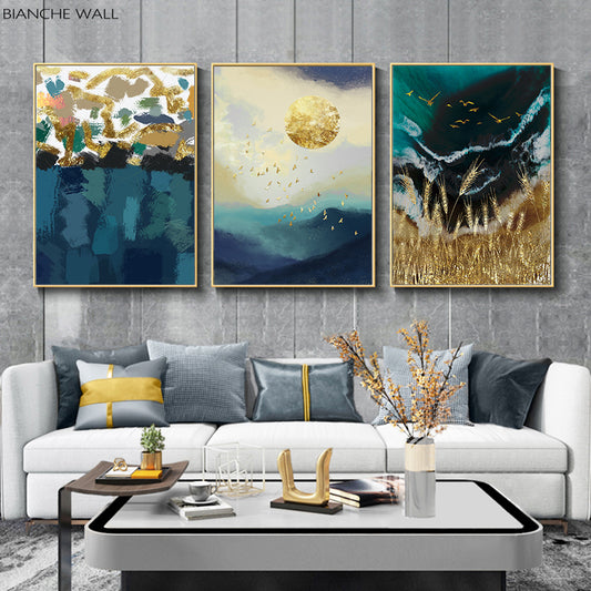 Wheat Field Sun Wave Abstract Poster Landscape Wall Canvas