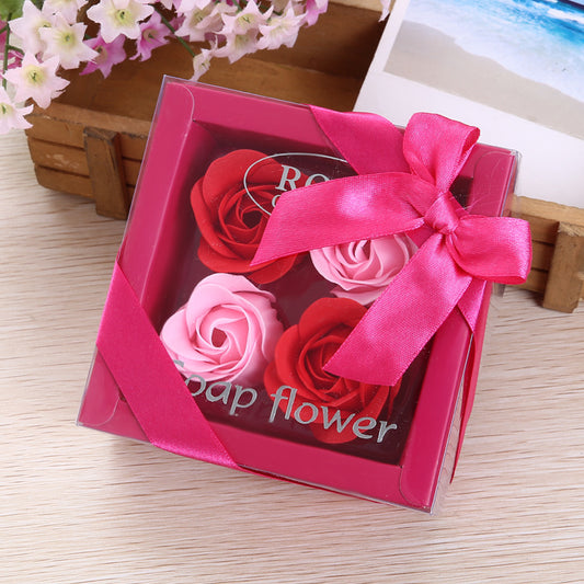 4 Rose Soap Flowers Gift Box For Valentine's Day