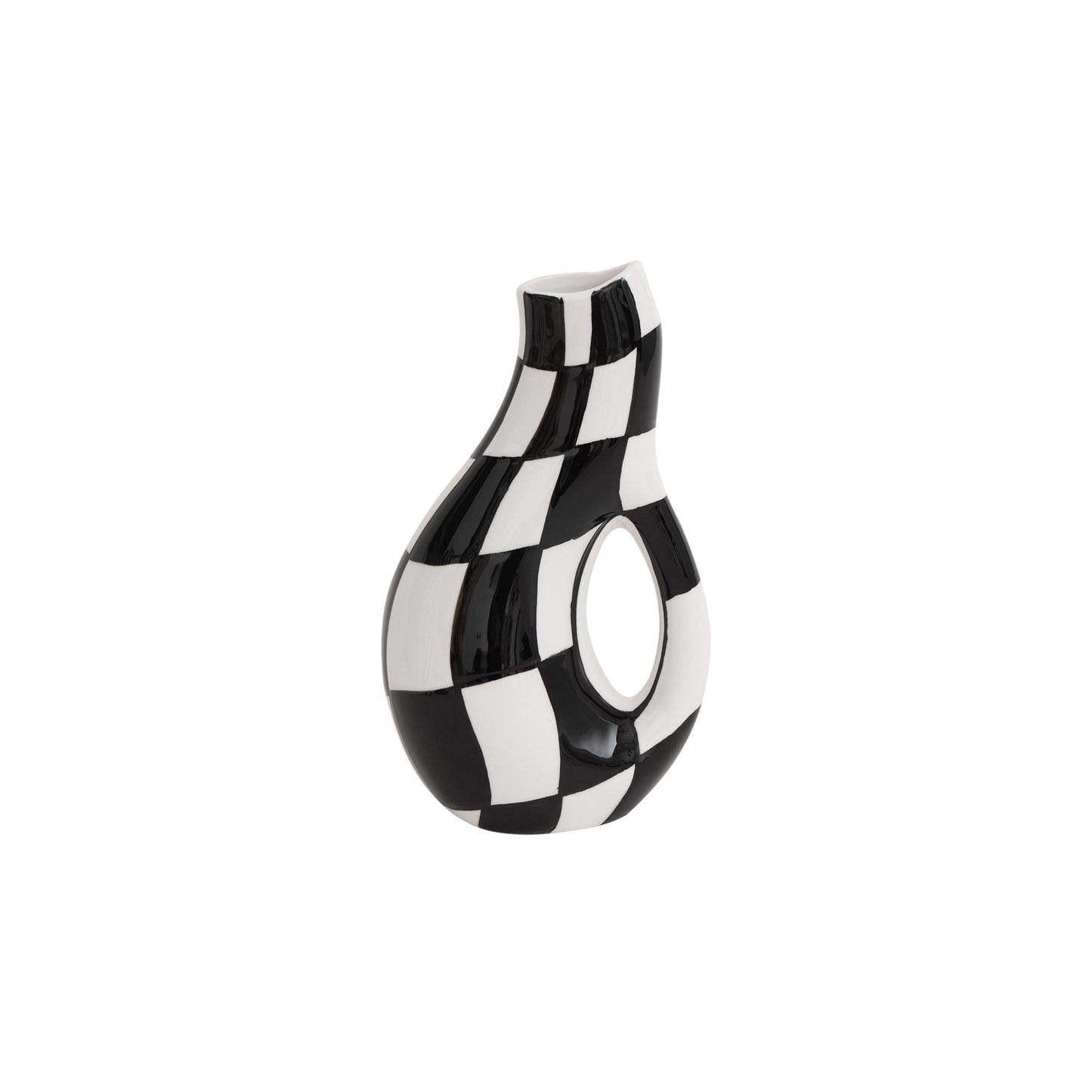 Original Medieval Checkerboard Vase Hand-painted Black And White Ceramics