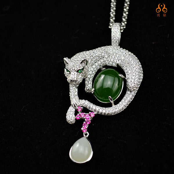 Silver inlaid jade jewelry set