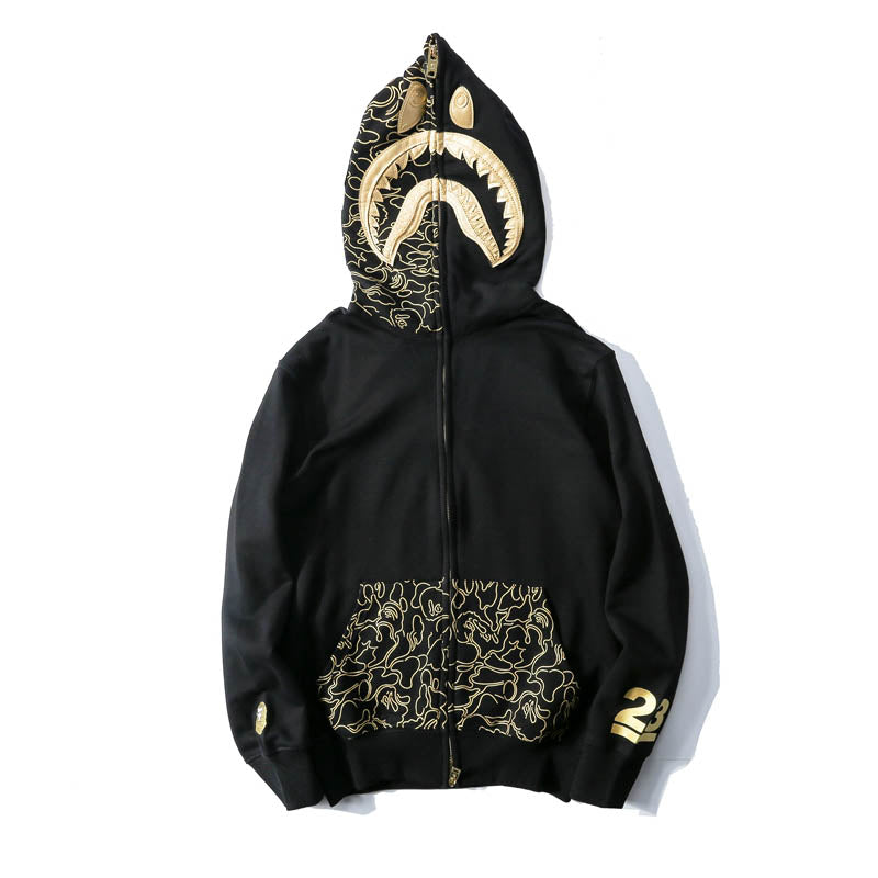 Black Gold Shark Head Zip Hoodie