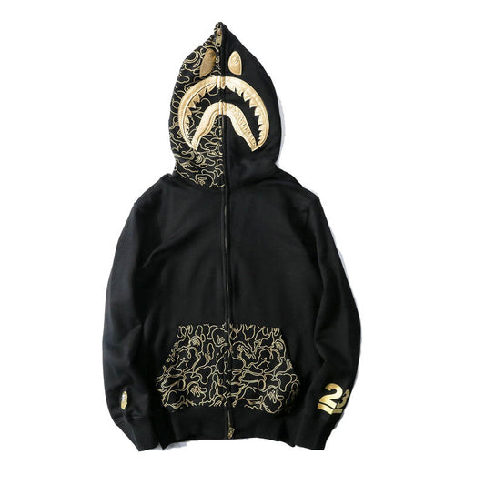 Black Gold Shark Head Zip Hoodie