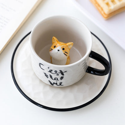 Cute Kitten Ceramic Cat Paw Cup