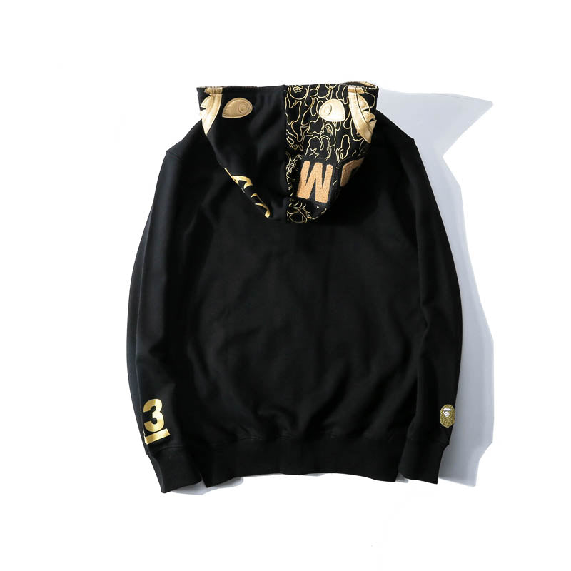 Black Gold Shark Head Zip Hoodie