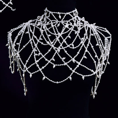 Elegant Beaded Shawl With Pearls Accessories