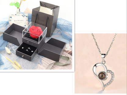 2023 Hot and Trending Valentine's Day Gifts Metal Rose Jewelry Gift Box Necklace For Wedding Girlfriend Necklace Gifts