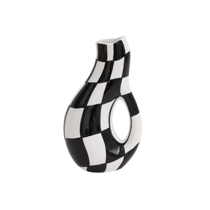 Original Medieval Checkerboard Vase Hand-painted Black And White Ceramics